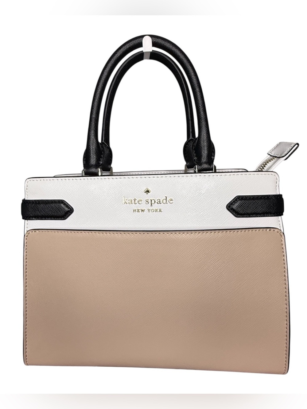 Kate Spade Staci Satchel warm beige multi colorway Saffiano leather Flawed GUC